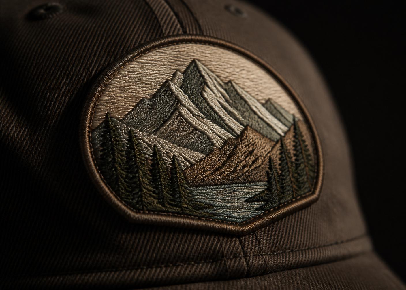 High-density embroidered patch on a heavy cotton cap